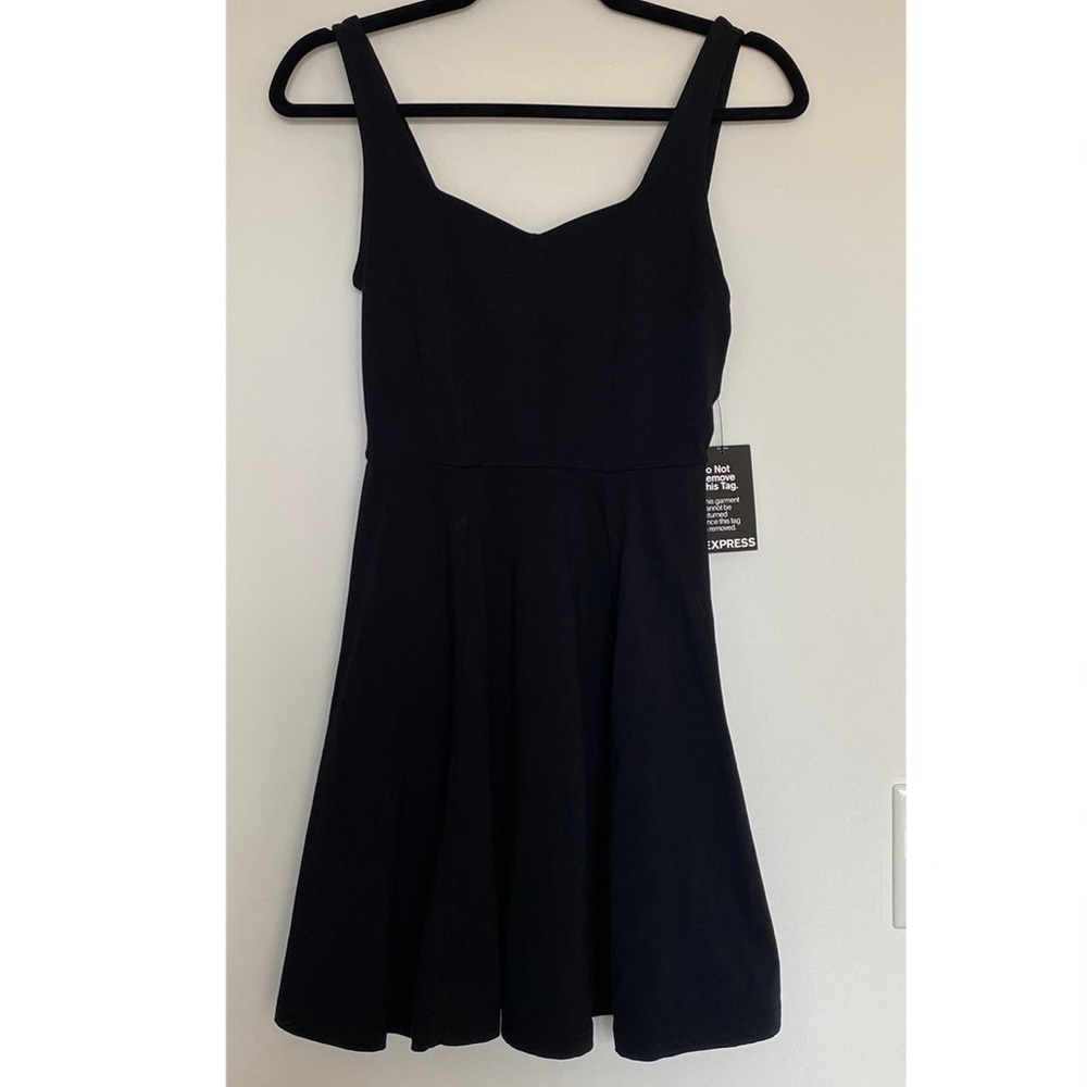 NWT Express Black Mini Dress skater hem size XS